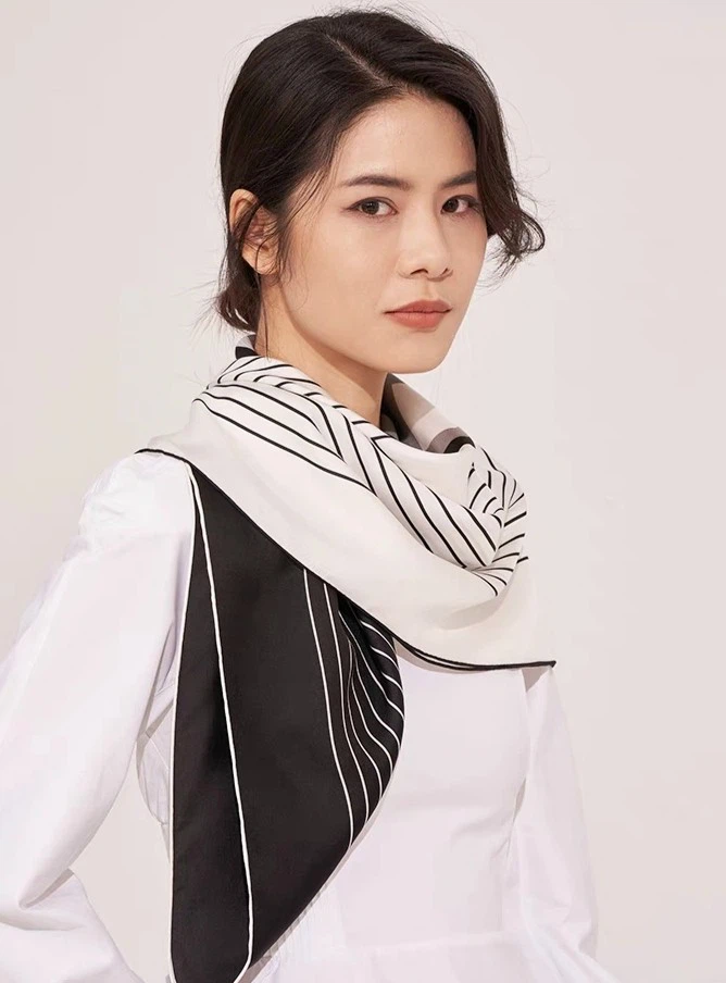 Black And White Simple Design Silk Scarf